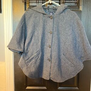 Gray Gap Wool Cape with Beautiful Blue Lining & Hood Size Large